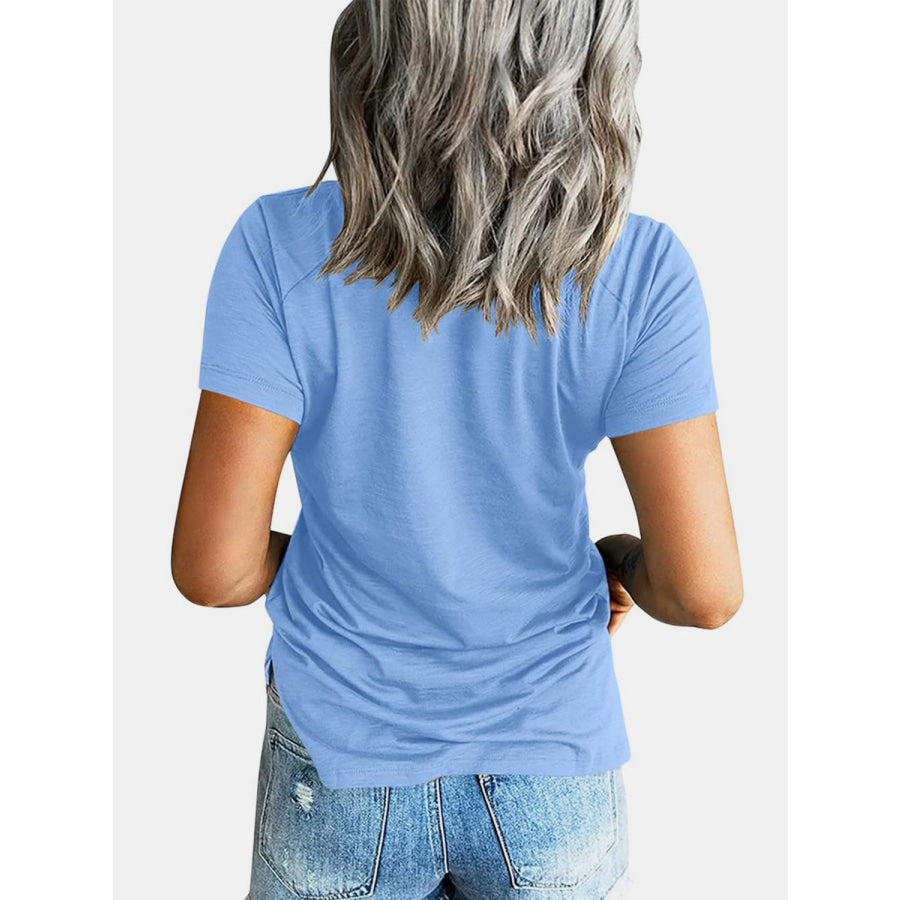 Pocketed V - Neck Short Sleeve T - Shirt Apparel and Accessories