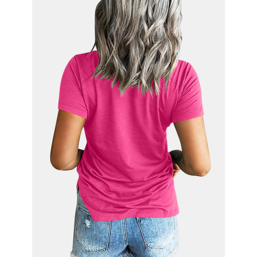 Pocketed V - Neck Short Sleeve T - Shirt Cerise / S Apparel and Accessories