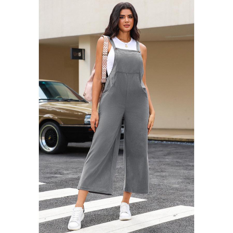 Pocketed Wide Leg Overall Charcoal / S Apparel and Accessories