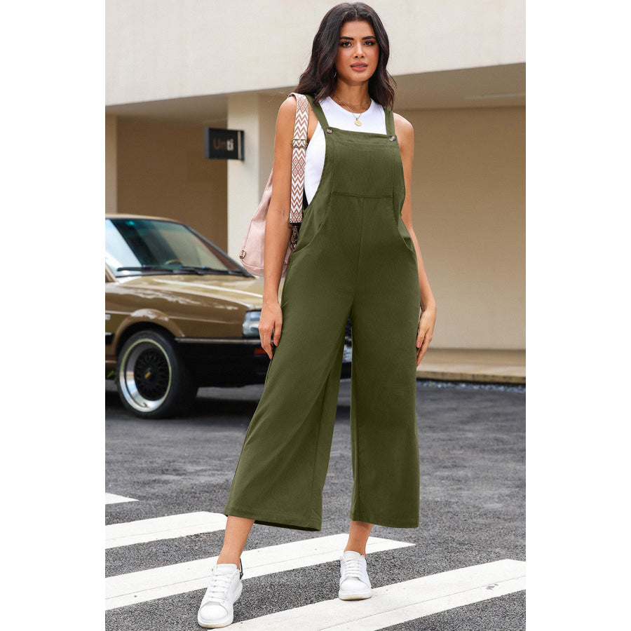 Pocketed Wide Leg Overall Army Green / S Apparel and Accessories
