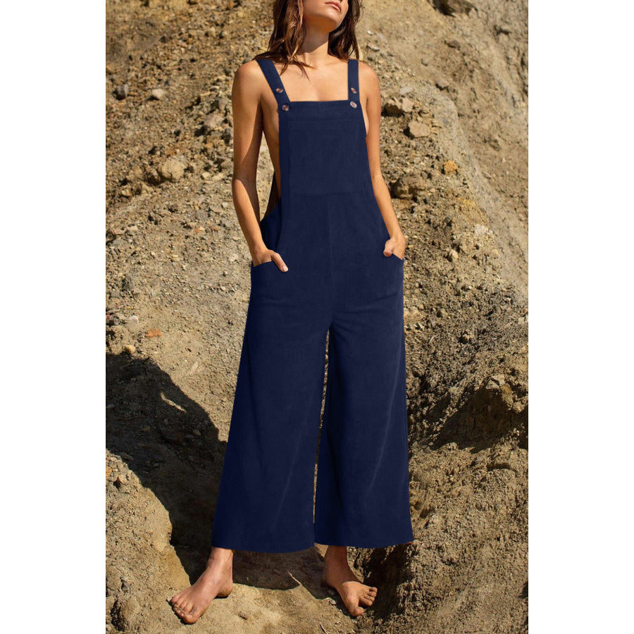 Pocketed Wide Leg Overall Dark Navy / S Apparel and Accessories