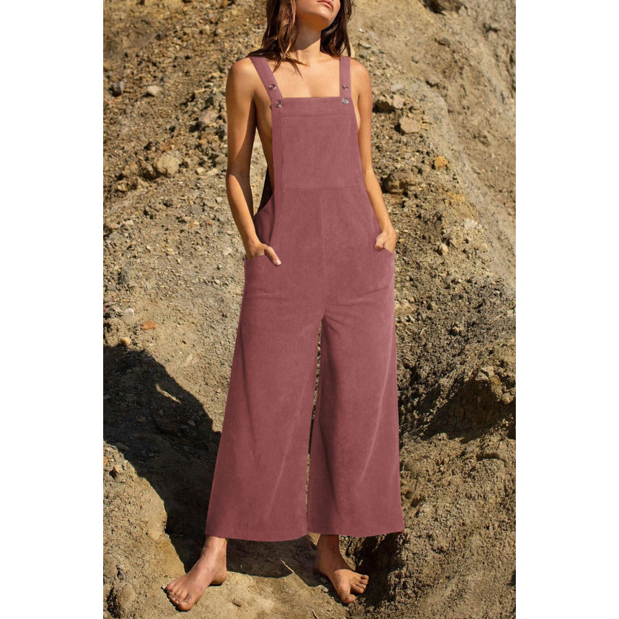 Pocketed Wide Leg Overall Light Mauve / S Apparel and Accessories