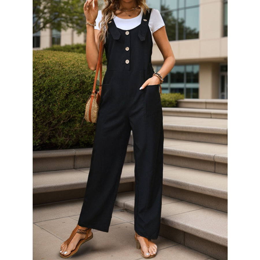 Pocketed Wide Strap Overalls Apparel and Accessories