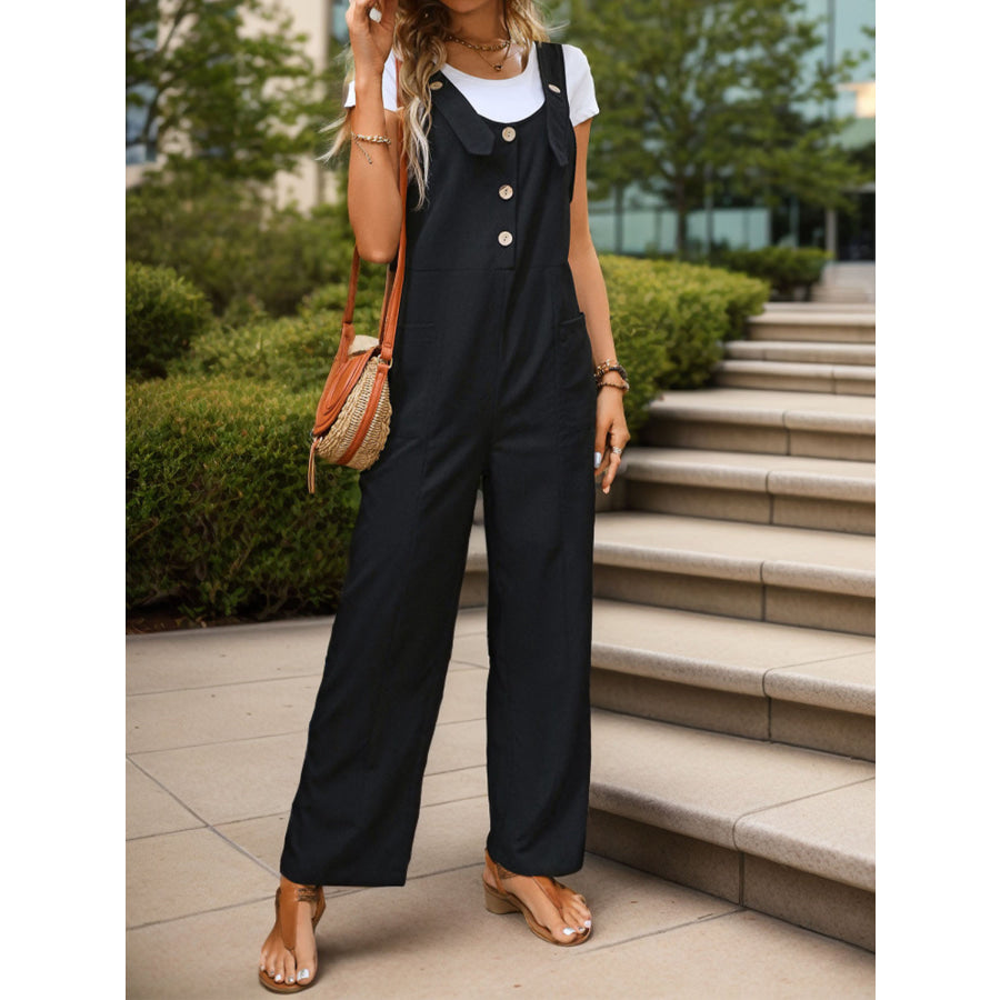 Pocketed Wide Strap Overalls Apparel and Accessories