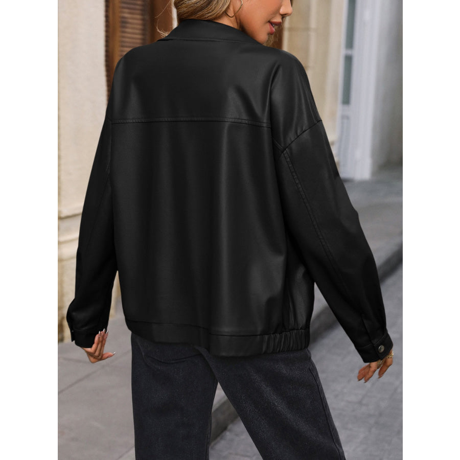 Pocketed Zip Up Collared Neck Jacket Apparel and Accessories