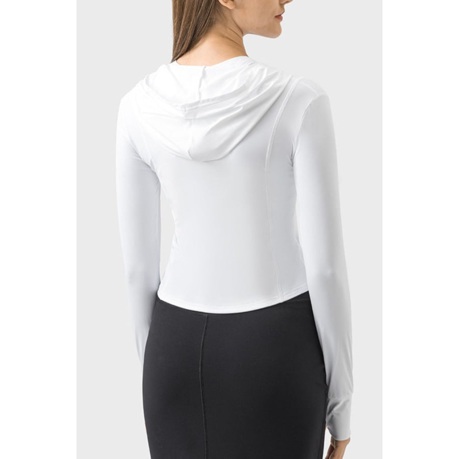 Pocketed Zip Up Hooded Long Sleeve Active Outerwear Apparel and Accessories