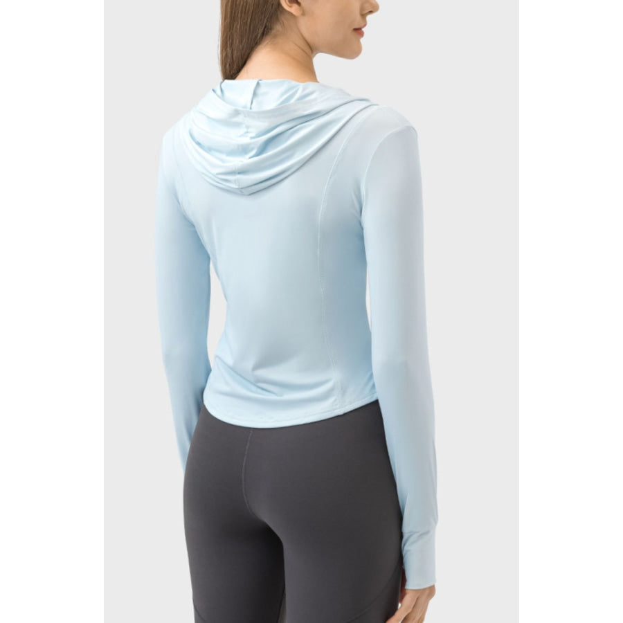 Pocketed Zip Up Hooded Long Sleeve Active Outerwear Apparel and Accessories