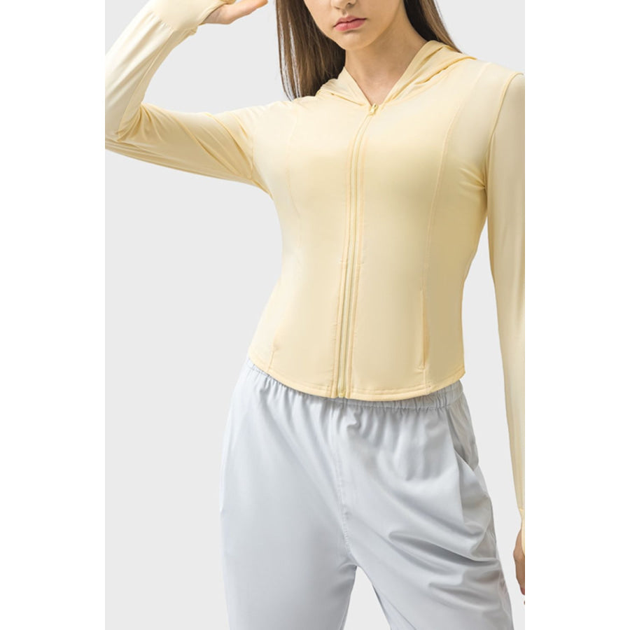 Pocketed Zip Up Hooded Long Sleeve Active Outerwear Apparel and Accessories