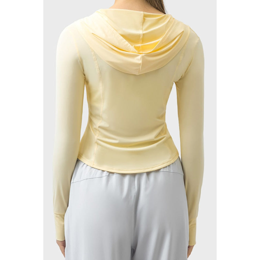 Pocketed Zip Up Hooded Long Sleeve Active Outerwear Apparel and Accessories
