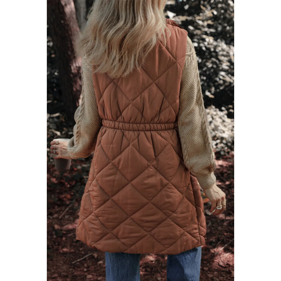 Pocketed Zipper and Button Vest Coat Apparel and Accessories