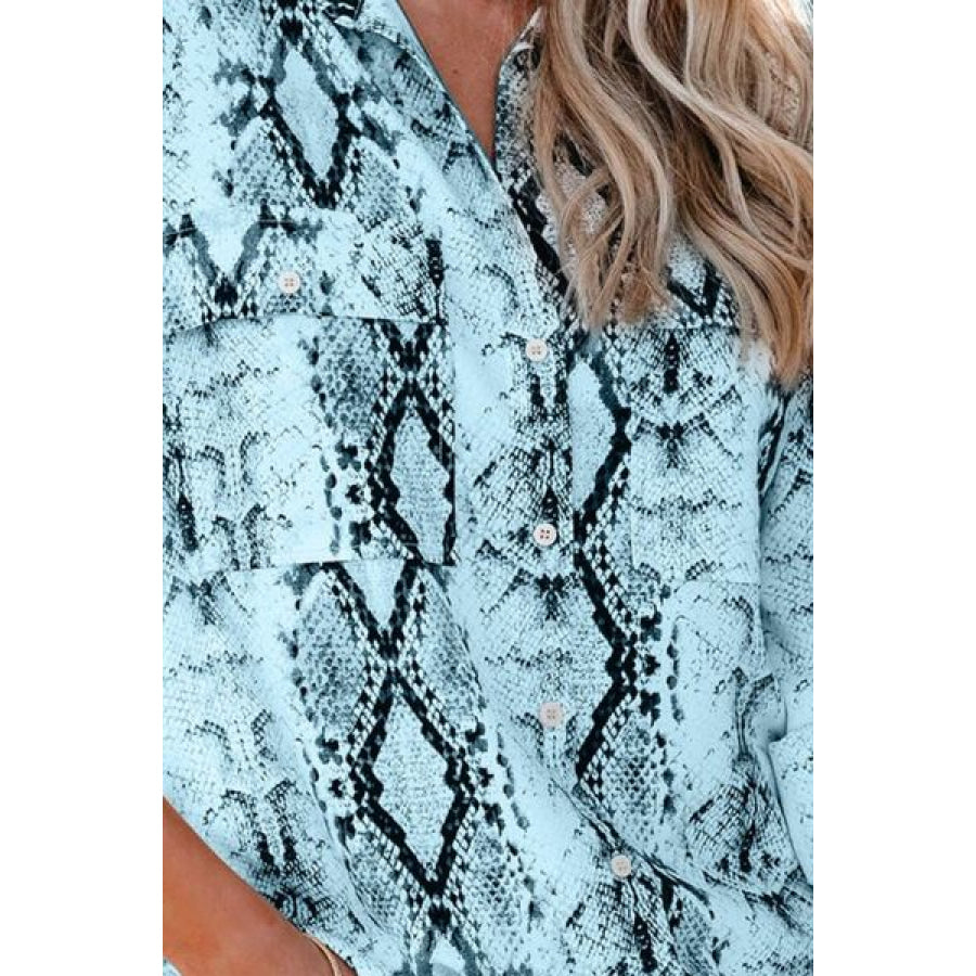Pockted Printed Button Up Shirt Apparel and Accessories