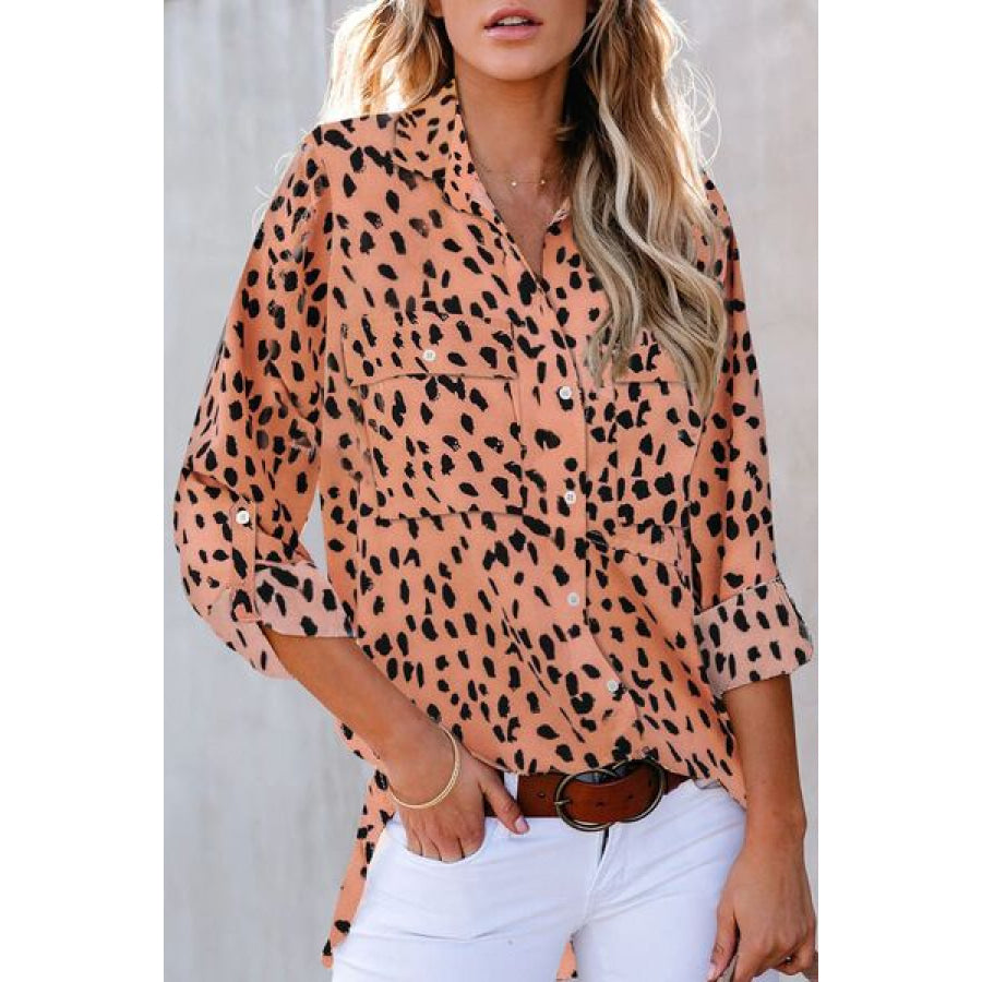 Pockted Printed Button Up Shirt Sherbet / S Apparel and Accessories