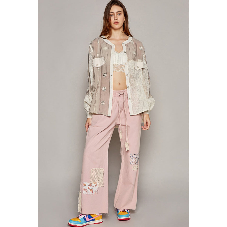 POL Eyelet Button Up Shirt Apparel and Accessories