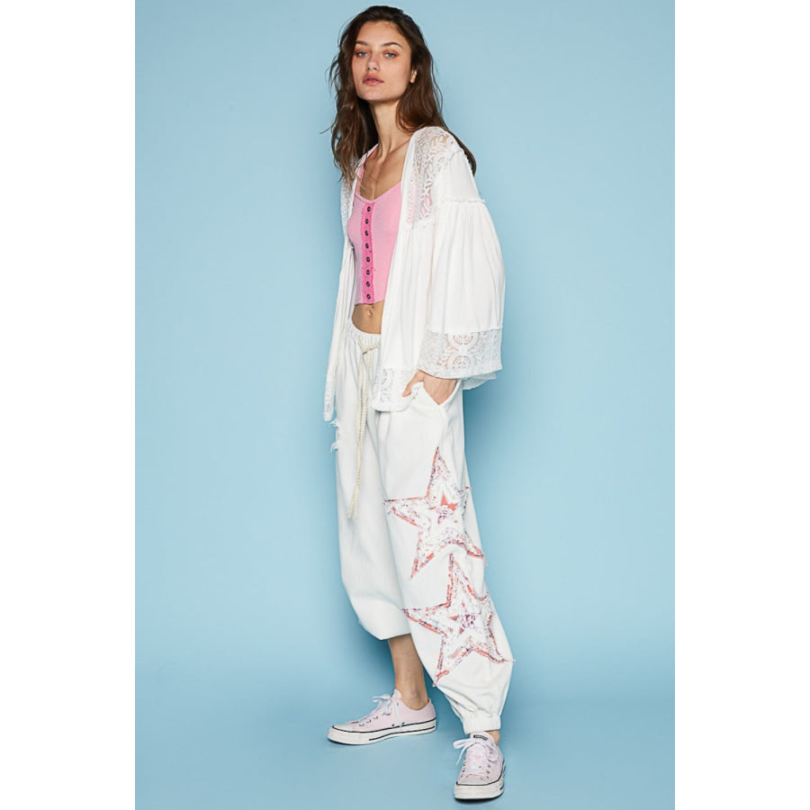 POL Open Front Lace Detail Cardigan Apparel and Accessories