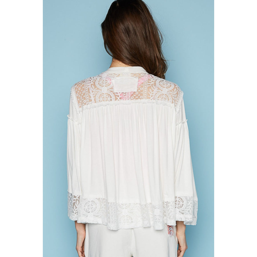 POL Open Front Lace Detail Cardigan Ivory / S Apparel and Accessories