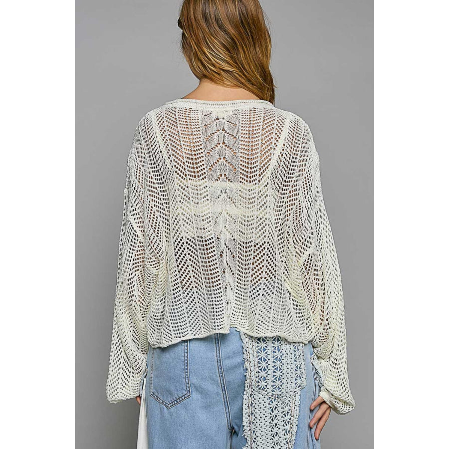 POL Openwork Balloon Sleeve Knit Cover Up Apparel and Accessories