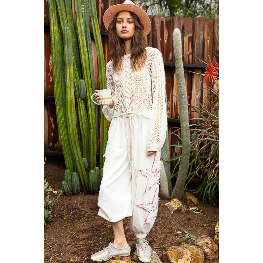 POL Openwork Balloon Sleeve Knit Cover Up Apparel and Accessories