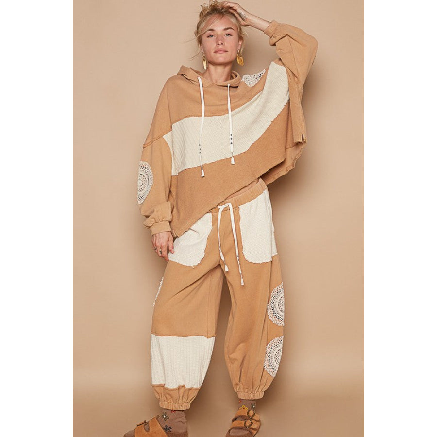POL Openwork Contrast Dropped Shoulder Hoodie Apparel and Accessories