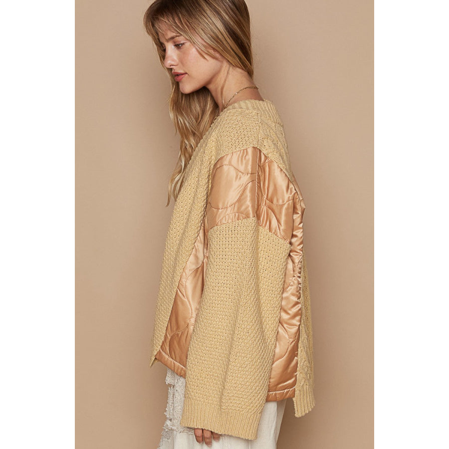 POL Quilting Patch Button Up Cable Knit Jacket Apparel and Accessories
