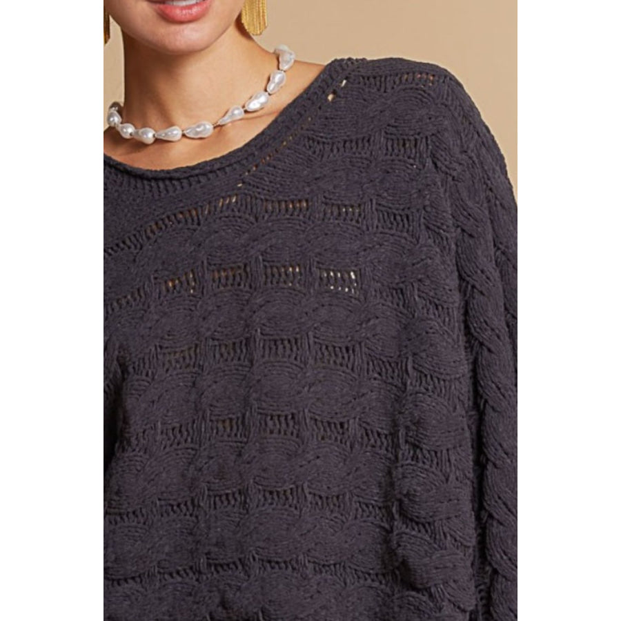 POL Round Neck Cable Knit Cropped Sweater Apparel and Accessories