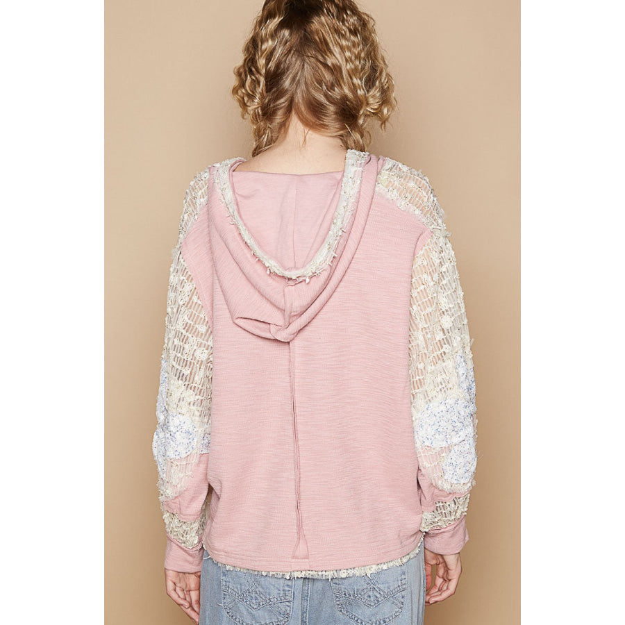 POL Star Patch Lace Long Sleeve Hooded Top Watermelon Multi / S Apparel and Accessories