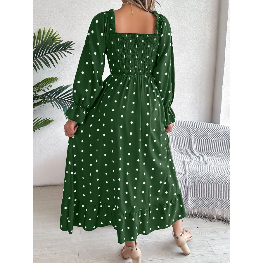 Polka Dot Flounce Sleeve Midi Dress Apparel and Accessories