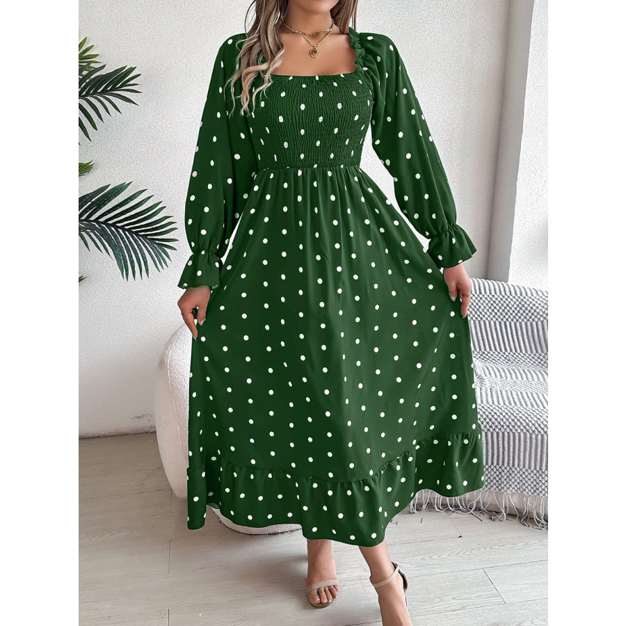Polka Dot Flounce Sleeve Midi Dress Apparel and Accessories