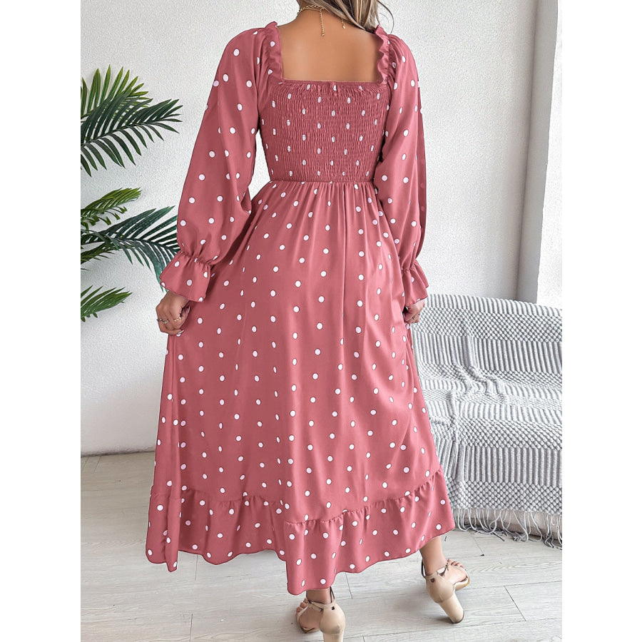 Polka Dot Flounce Sleeve Midi Dress Apparel and Accessories