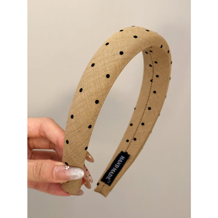Polka Dot Polyester Wide Headband Camel / One Size Apparel and Accessories