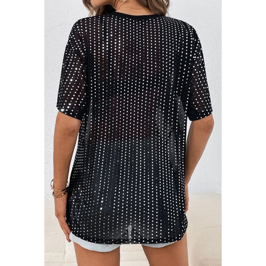 Polka Dot Round Neck Half Sleeve T - Shirt Apparel and Accessories