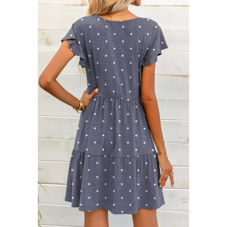 Polka Dot V-Neck Flutter Sleeve Mini Dress French Blue / S