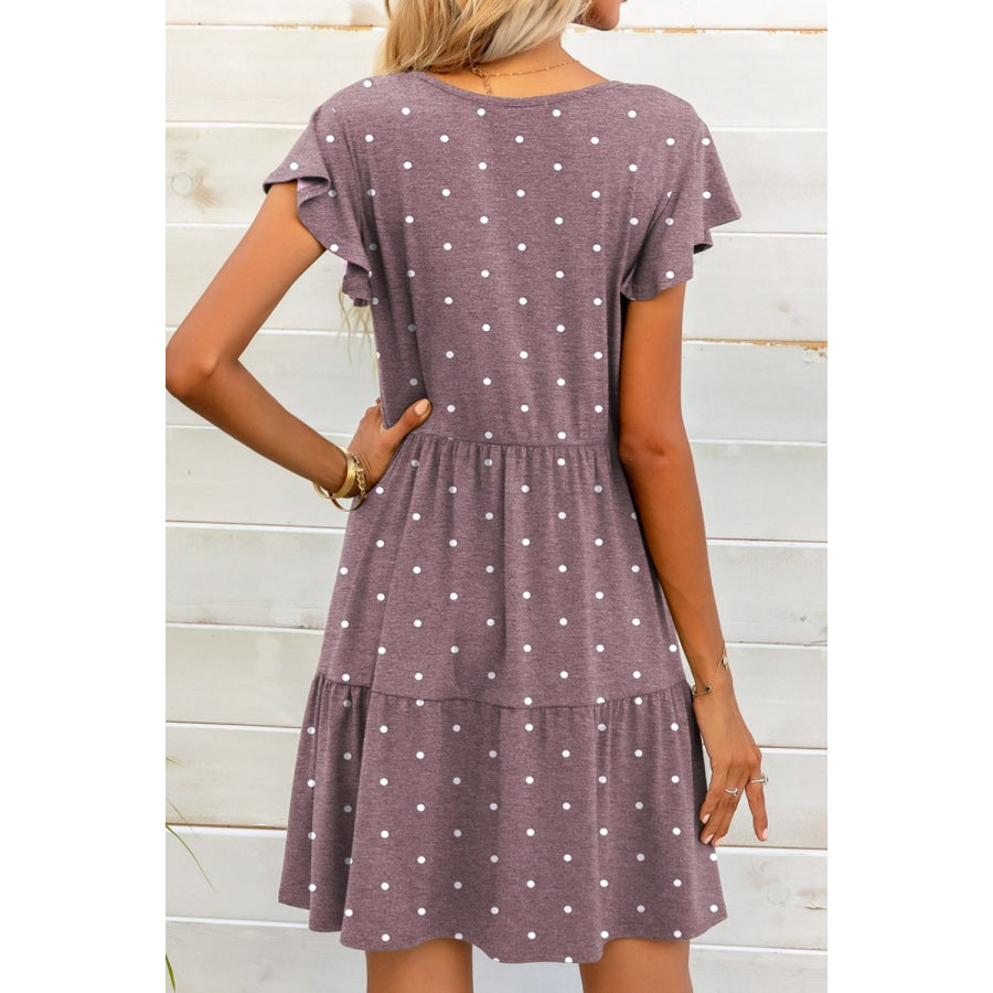 Polka Dot V-Neck Flutter Sleeve Mini Dress