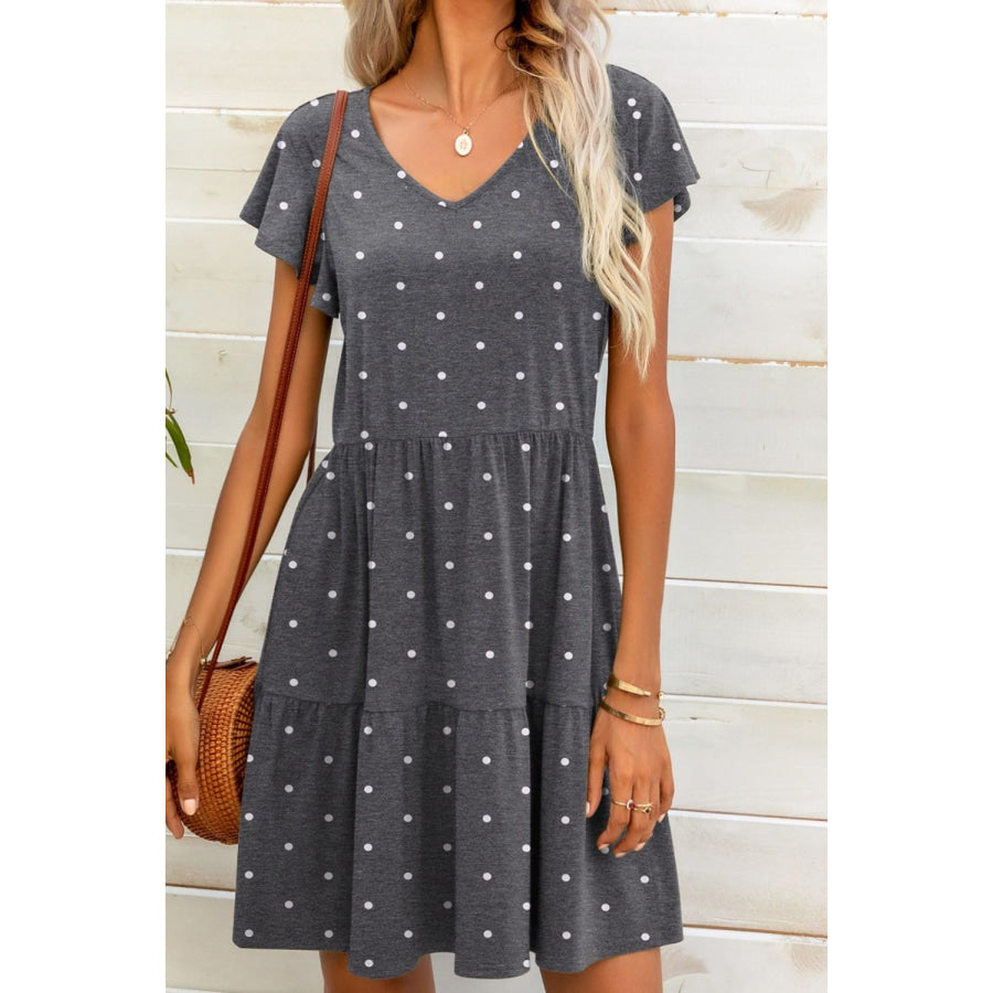 Polka Dot V-Neck Flutter Sleeve Mini Dress