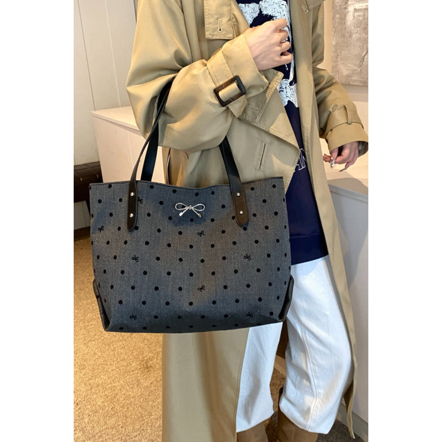 Polyester Bow Polka Dot Tote Bag Apparel and Accessories