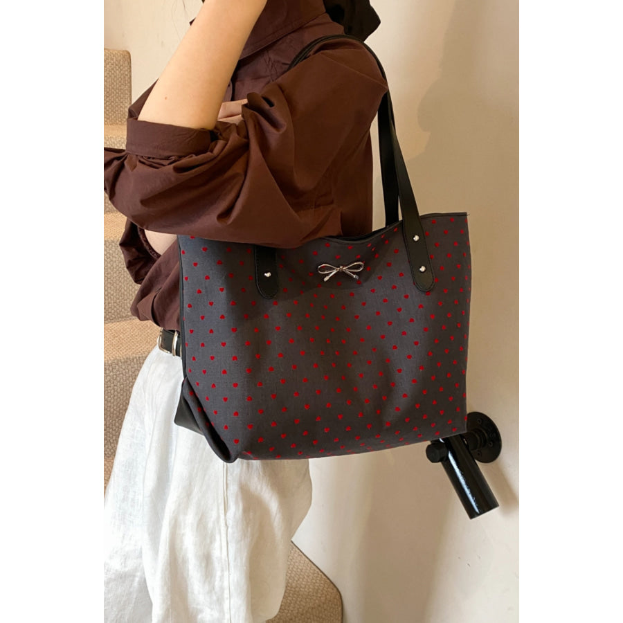 Polyester Bow Polka Dot Tote Bag Apparel and Accessories