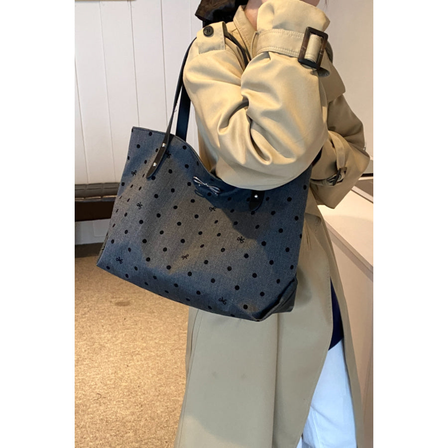 Polyester Bow Polka Dot Tote Bag Apparel and Accessories