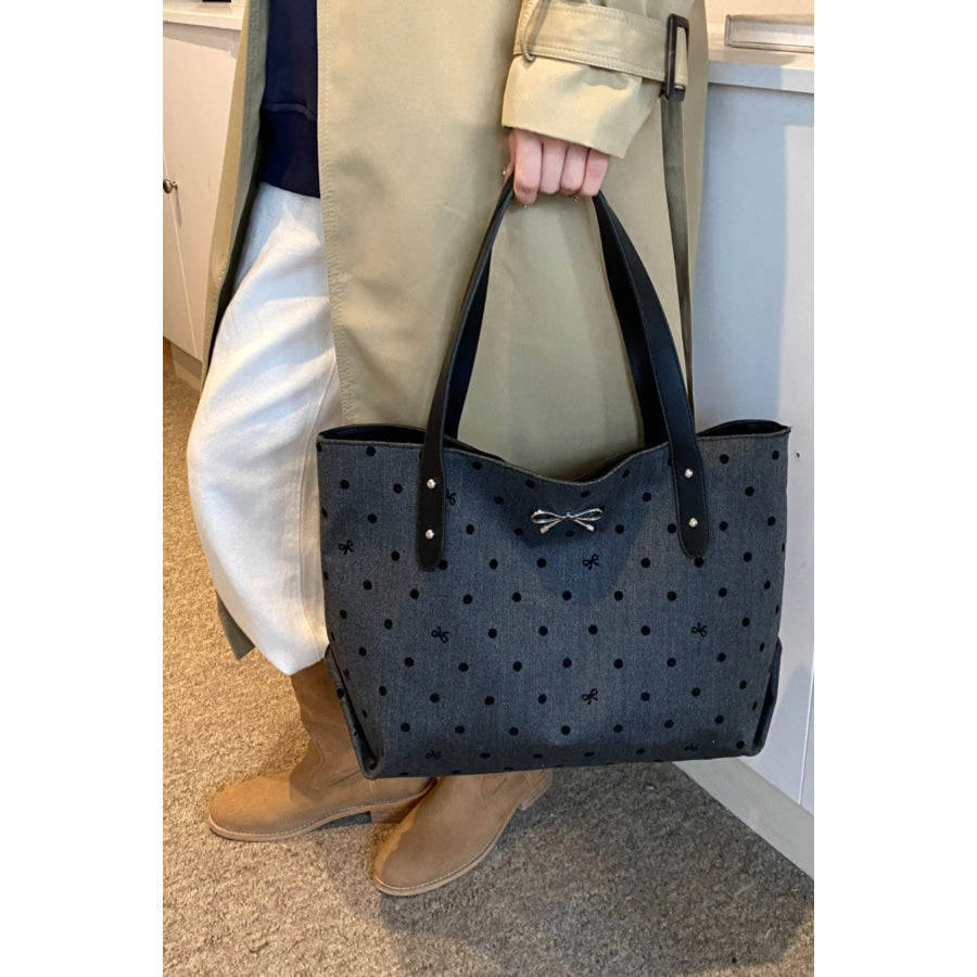 Polyester Bow Polka Dot Tote Bag Apparel and Accessories