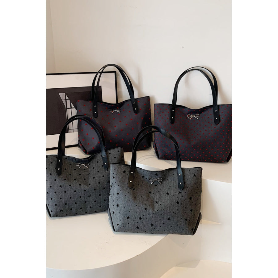 Polyester Bow Polka Dot Tote Bag Bow Tie / One Size Apparel and Accessories