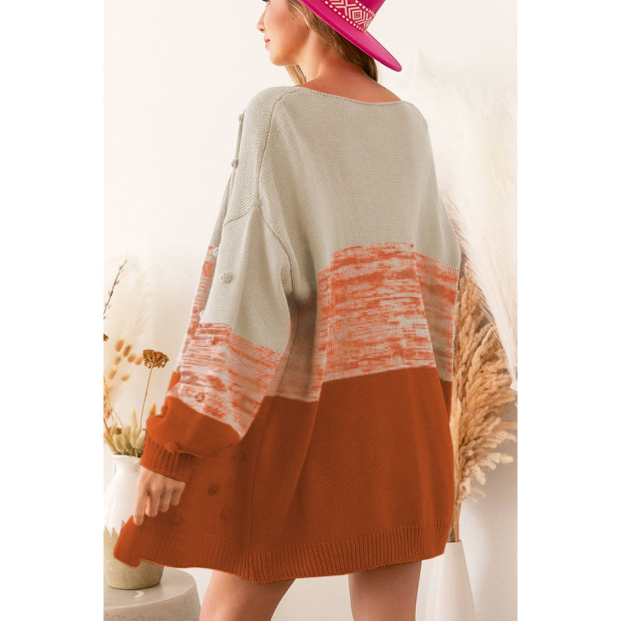 Pompom Color Block Open Front Cardigan Apparel and Accessories