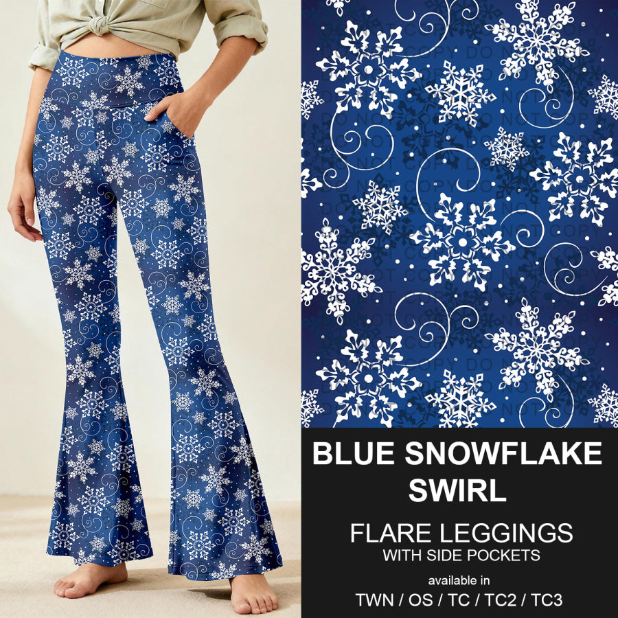 Preorder Custom Flare Leggings - Blue Snowflake Swirl - Closes 9 Nov - ETA early Feb 2026 Loungewear
