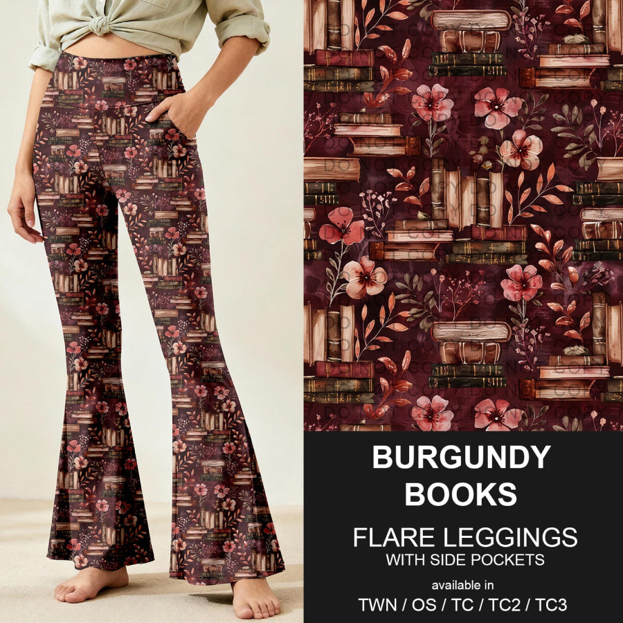 Preorder Custom Flare Leggings - Burgundy Books - Closes 9 Nov - ETA early Feb 2026 Loungewear
