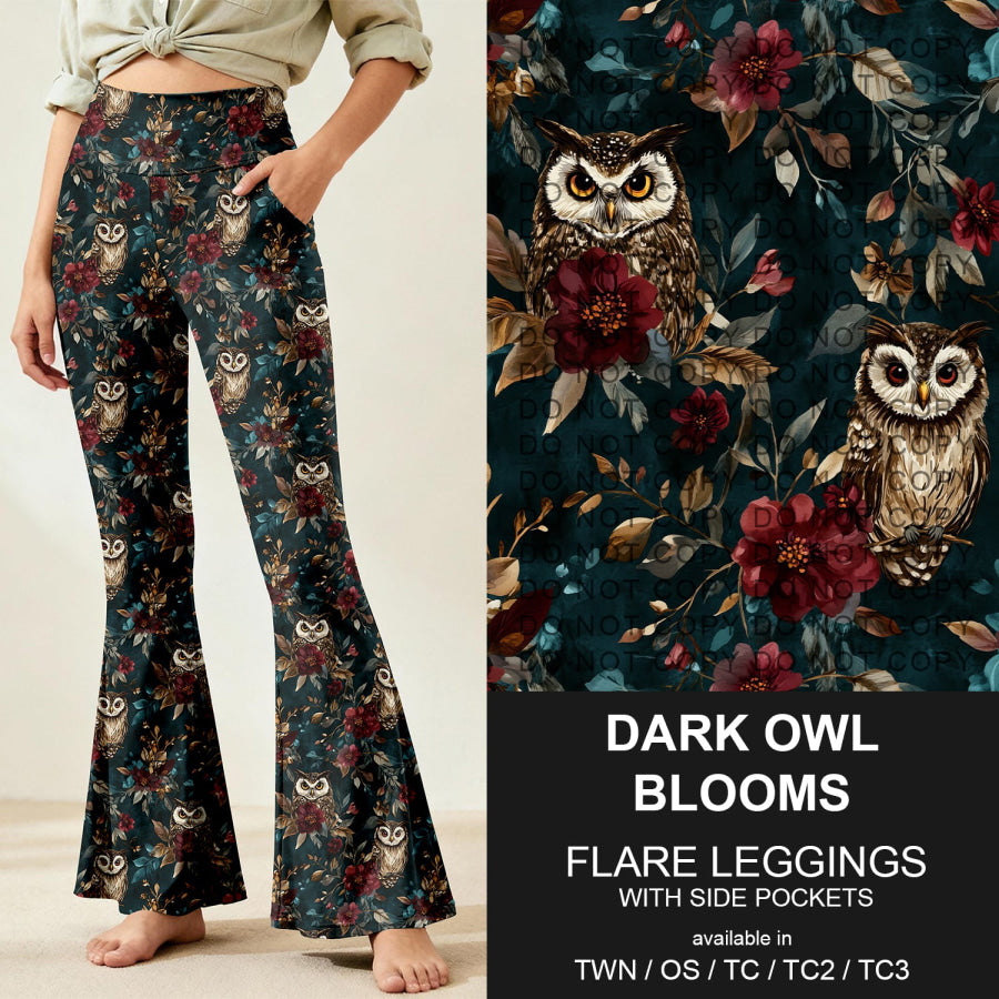 Preorder Custom Flare Leggings - Dark Owl Blooms - Closes 9 Nov - ETA early Feb 2026 Loungewear
