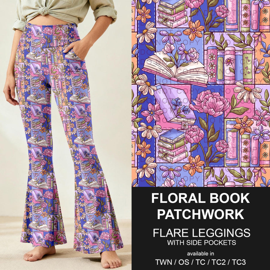 Preorder Custom Flare Leggings - Floral Book Patchwork - Closes 9 Nov - ETA early Feb 2026 Loungewear