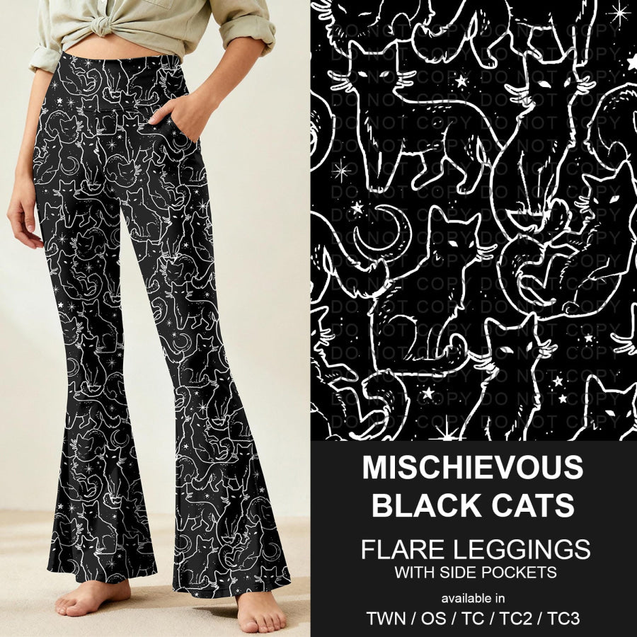 Preorder Custom Flare Leggings - Mischievous Black Cats - Closes 9 Nov - ETA early Feb 2026 Loungewear