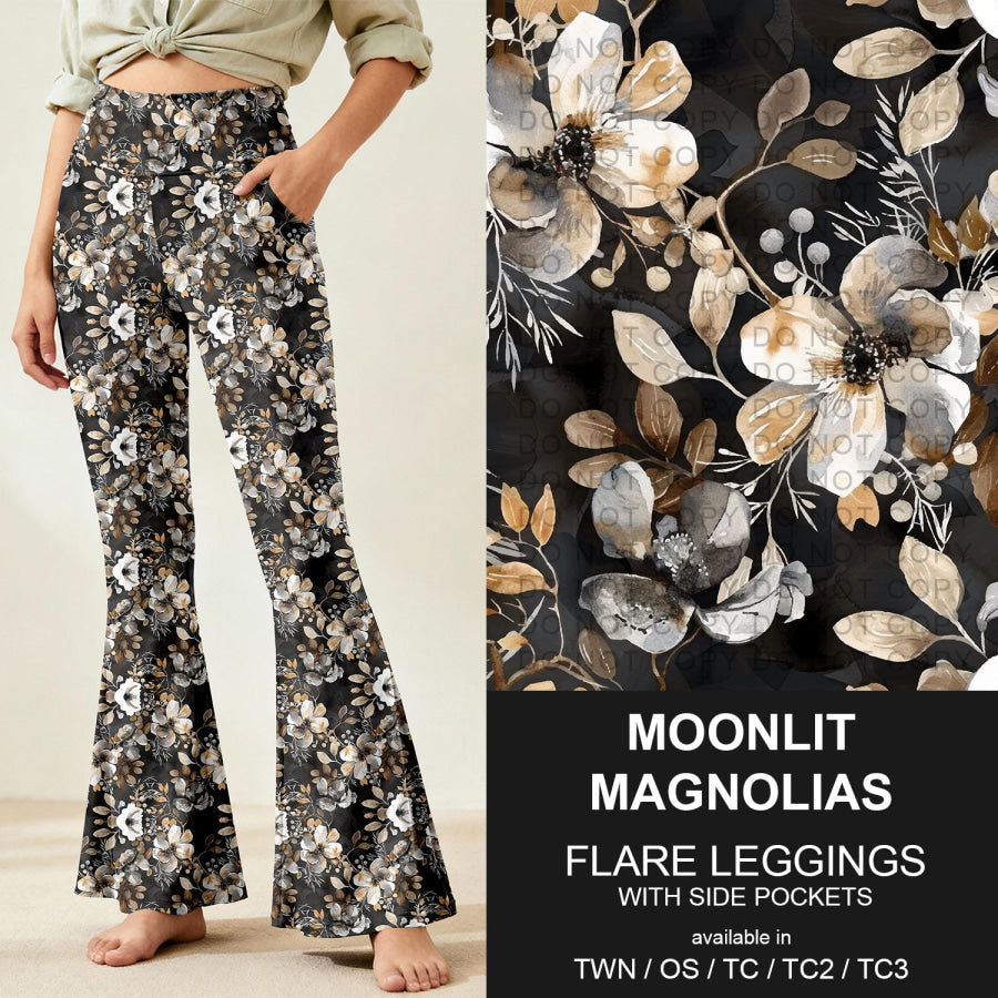Preorder Custom Flare Leggings - Moonlit Magnolias - Closes 9 Nov - ETA early Feb 2026 Loungewear