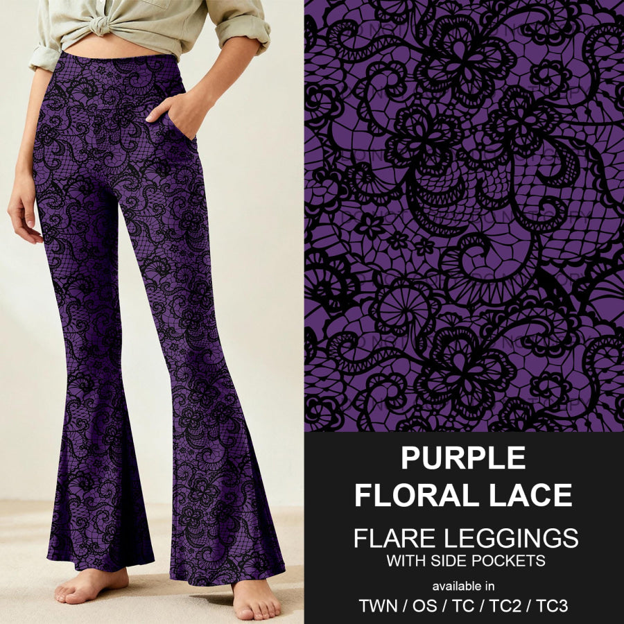 Preorder Custom Flare Leggings - Purple Floral Lace - Closes 9 Nov - ETA early Feb 2026 Loungewear