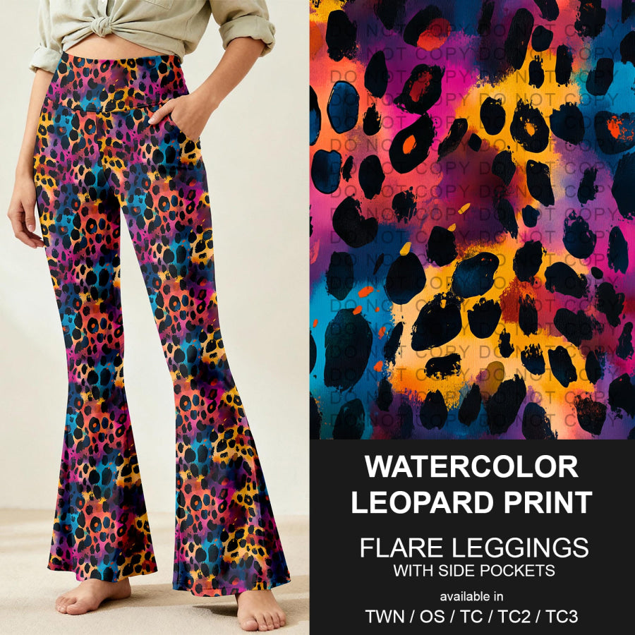 Preorder Custom Flare Leggings - Watercolour Leopard Print - Closes 9 Nov - ETA early Feb 2026 Loungewear