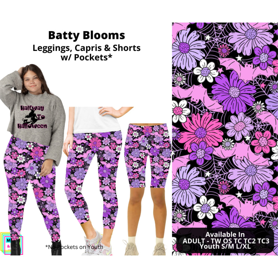 PREORDER Custom Leggings / Shorts - Batty Blooms - Closes 9 May - ETA late Aug 2024 Leggings