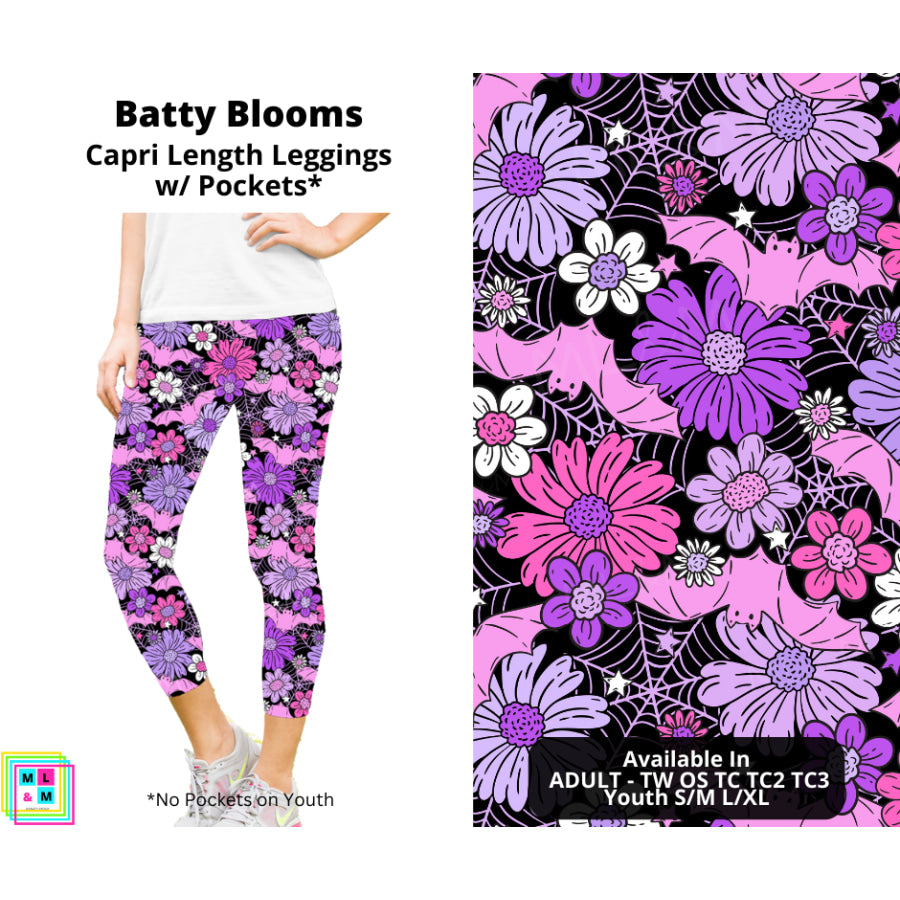 PREORDER Custom Leggings / Shorts - Batty Blooms - Closes 9 May - ETA late Aug 2024 Leggings