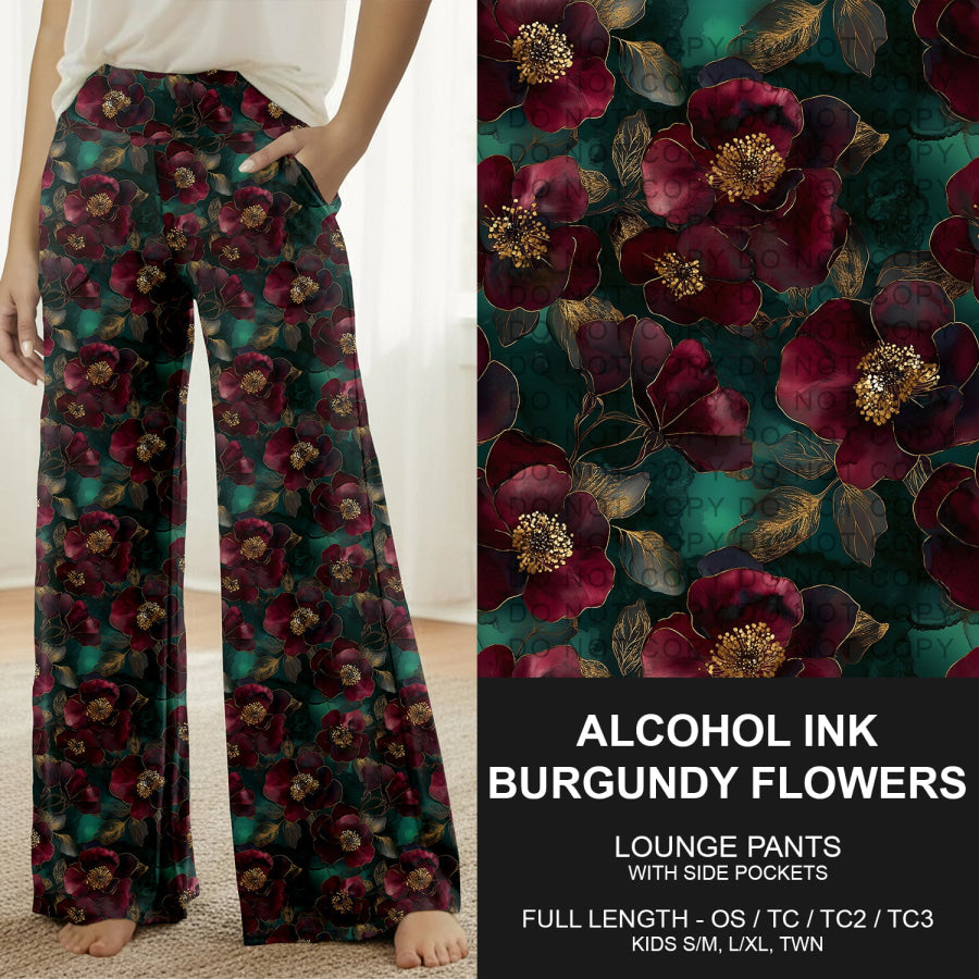 Preorder Custom Styles - Alcohol Ink Burgundy Flowers - Closes 11 Nov - ETA mid Feb 2026 Loungewear